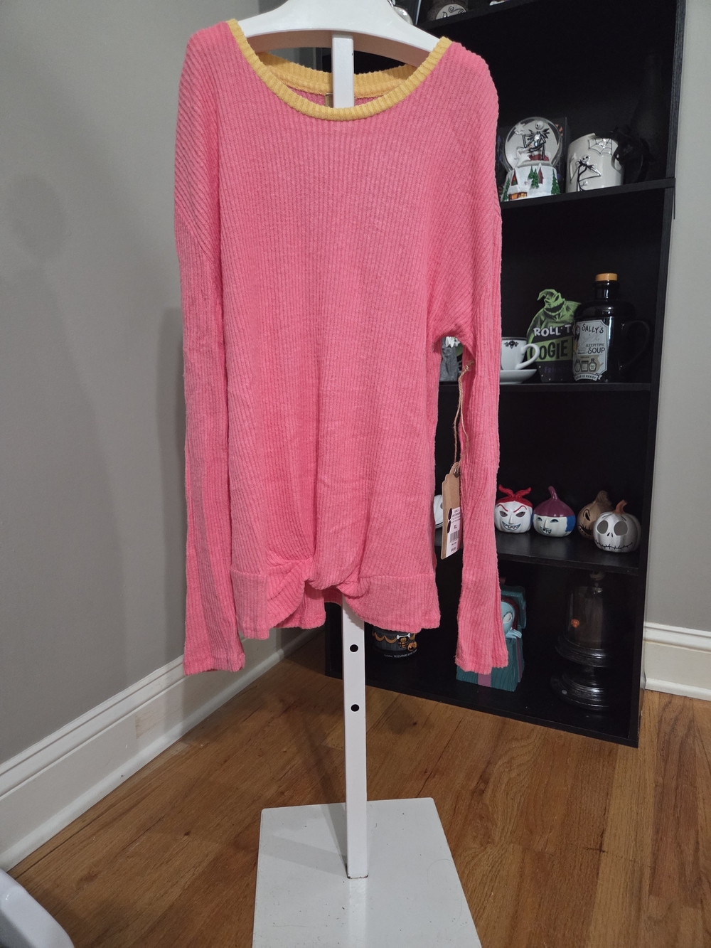 True Craft Pink Ribbed Pullover with Yellow Trim